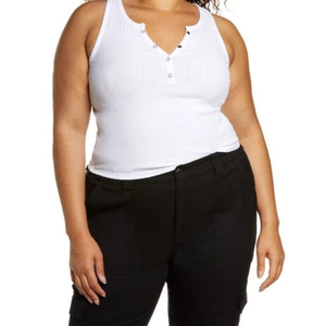 NWOT‎ BP Rib Henley Tank in White (XL)